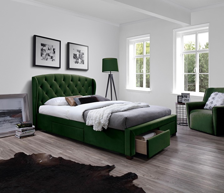 Bračni krevet 160 cm Saron (tamno zelena) (s podnicom)