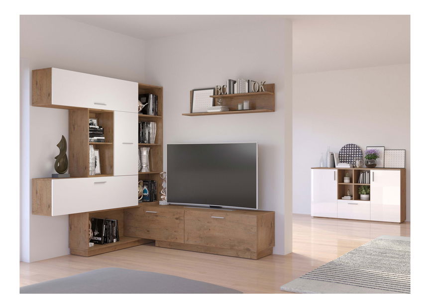 Nappali bútorsor Viterbo (tölgy lancelot + fényes fehér) *bazár