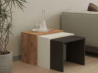 Set stolića za kavu (3 kom.)- Kuduve (antracit + hrast + bijela)