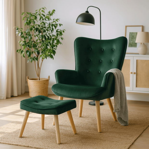Fotel zsámollyal Lombardi (zöld) 