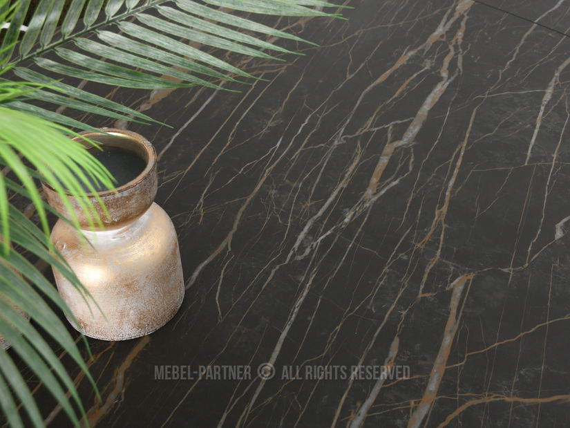 Masă de sufragerie Denzel (marmură neagră + negru)