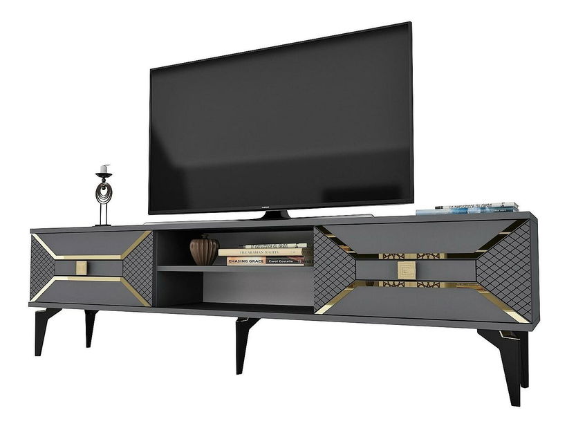 TV stolík/skrinka Velono (antracit + zlatá) 