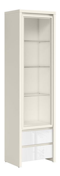 Vitrína BRW Kaspian REG1W2SL (L/P) (biela + lesk biely)