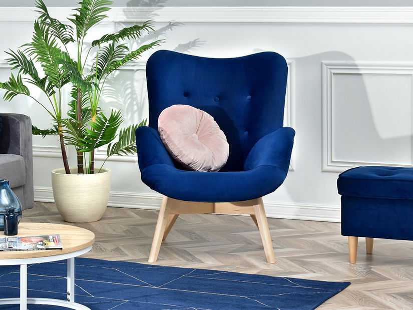 Dizajnové kreslo Florentino (tmavomodrá + dub)