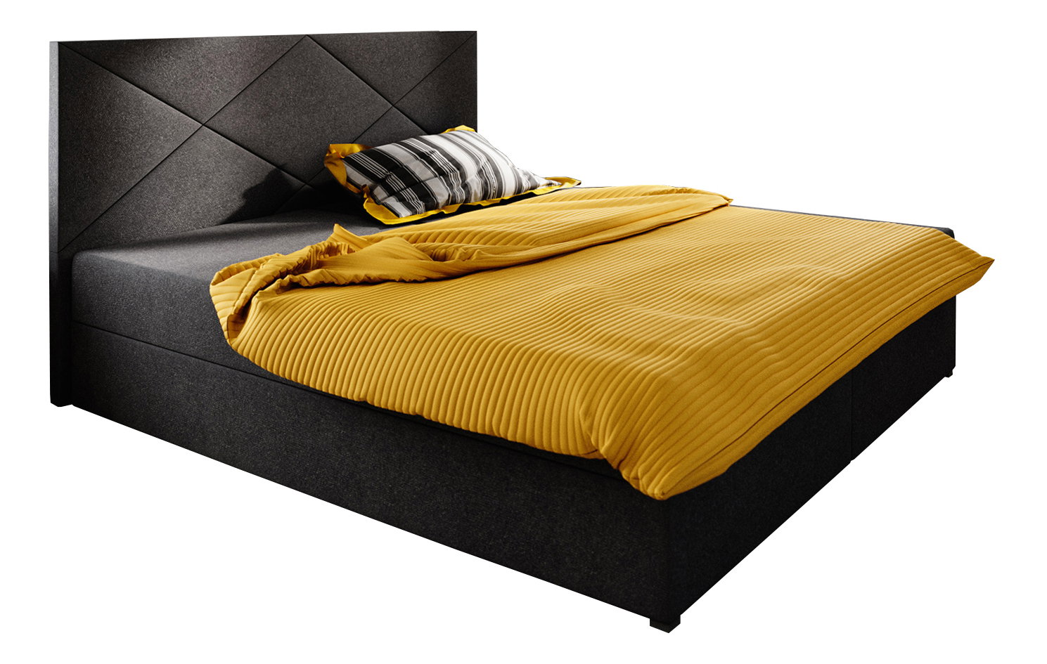 Pat matrimonial Boxspring 140 cm Fade 4 (negru) ( cu saltea și sp. depozitare)
