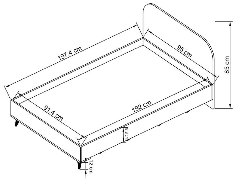 Egyszemélyes ágy 90 cm Larissa 001 (antracit)