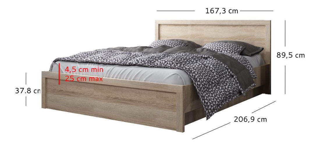 Pat matrimonial 160 cm Jolene (Stejar sonoma) (cu somieră)