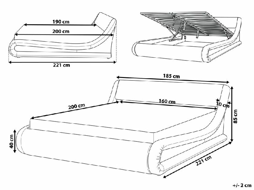 Pat matrimonial 160 cm AVENUE (cu spațiu de depozitare) (cu somieră) (argint catifea)