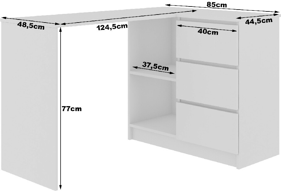 Sarok PC asztal Bodhi (fehér + fényes fekete) (J)