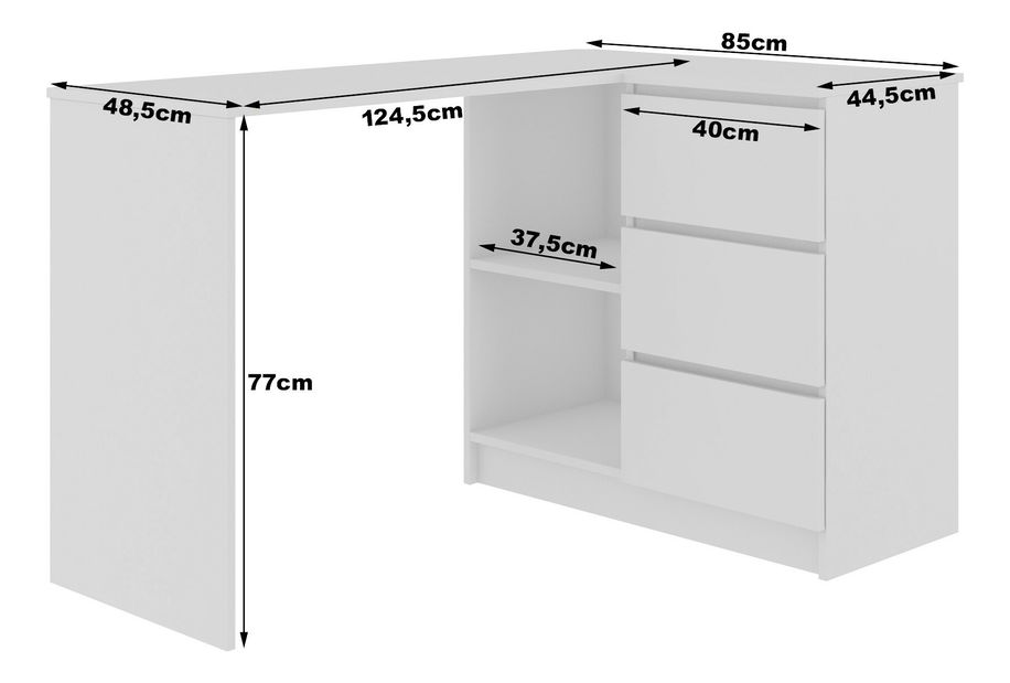 Masă PC de colț Bodhi (alb + negru lucios) (D)