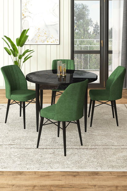 Set dining Roxie (marmură neagră + verde) (pentru 4 persoane)