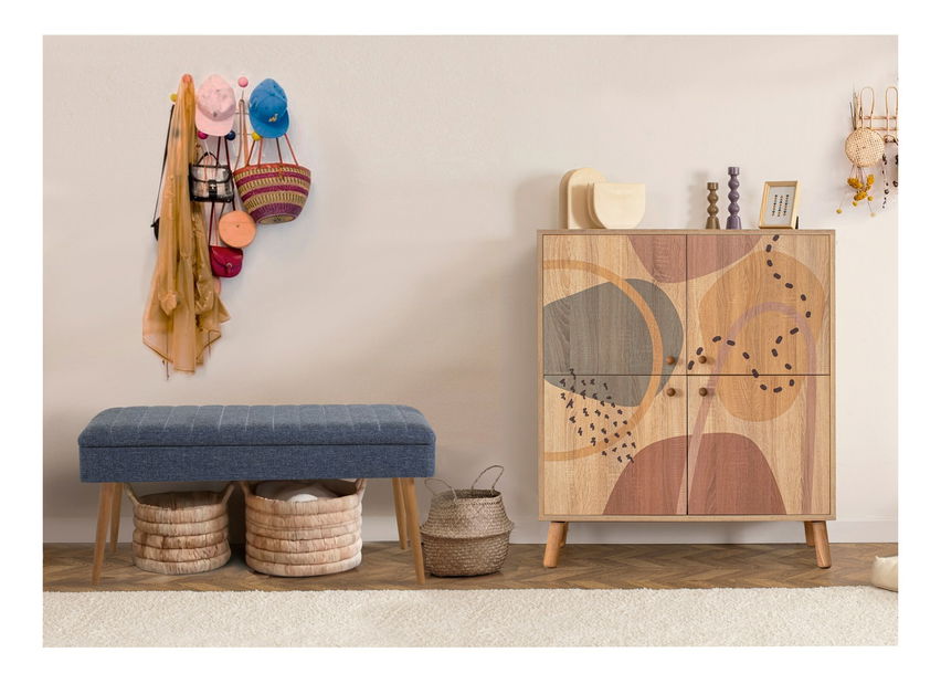 Mobilier pentru hol Maluxe 1048 (Stejar sonoma + Albastru închis)