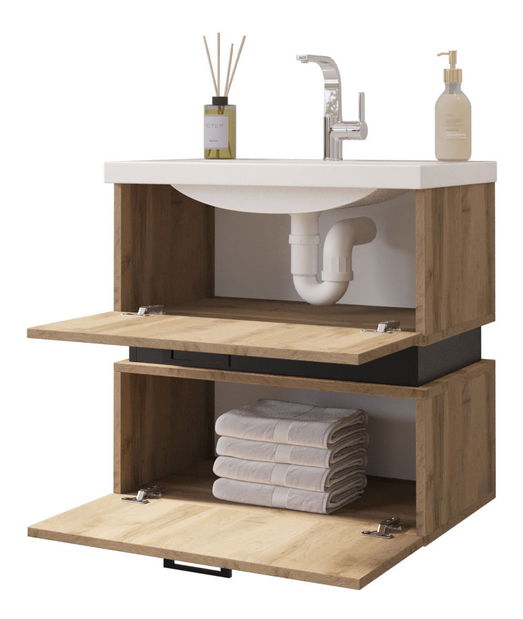 Dulap de baie sub chiuvetă Trina (Stejar wotan) (cu oglindfă)