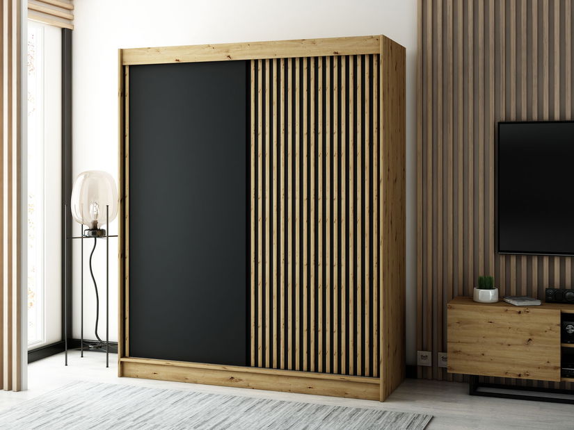 Ruhásszekrény 180 cm Ladonna (artisan tölgy + matt fekete)