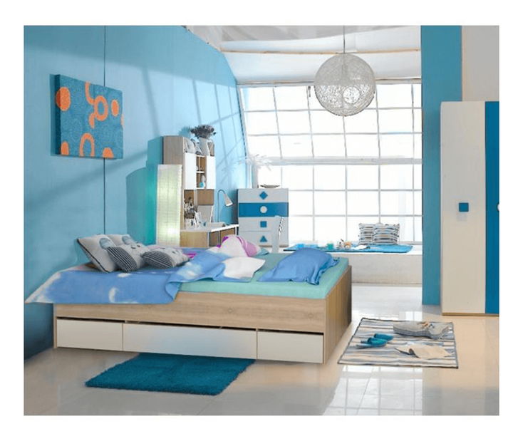 Pat de o persoană 90 cm Matari (stejar sonoma + alb)