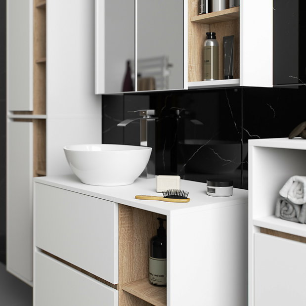 Set mobilier baie Vambos luxe (alb + stejar sonoma)