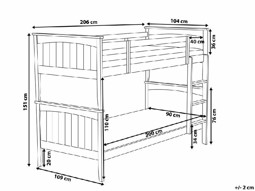 Poschodová posteľ 90 cm Alf (tmavé drevo) (s roštom)