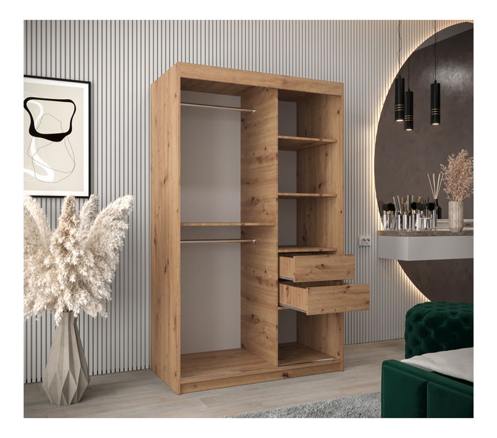 Dulap de haine 120 cm Toki 3 (stejar artisan + stejar artisan)