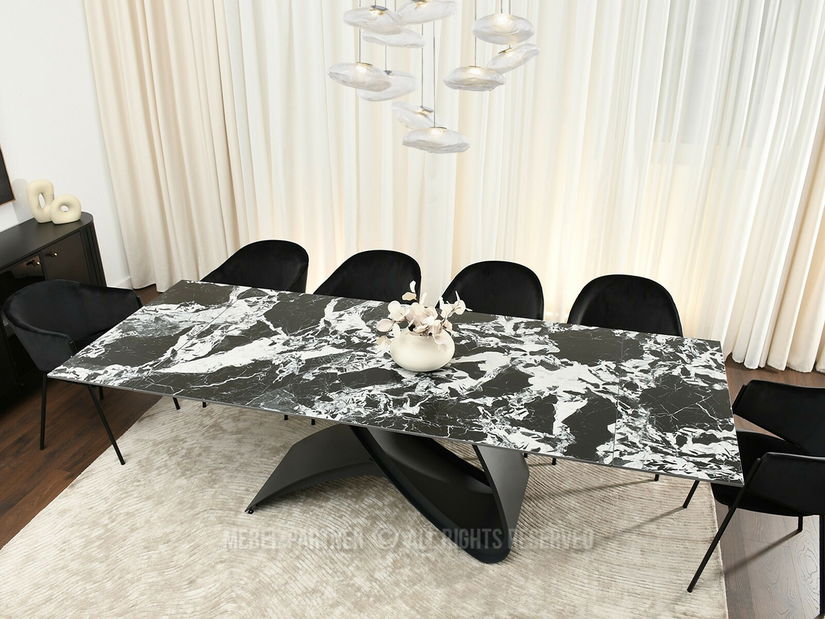 Masă sufragerie Caramelos (marmură + negru)
