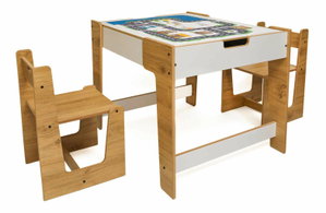 Set detský stolík a 2 stoličky Pidili 5 (biela + naturálna)