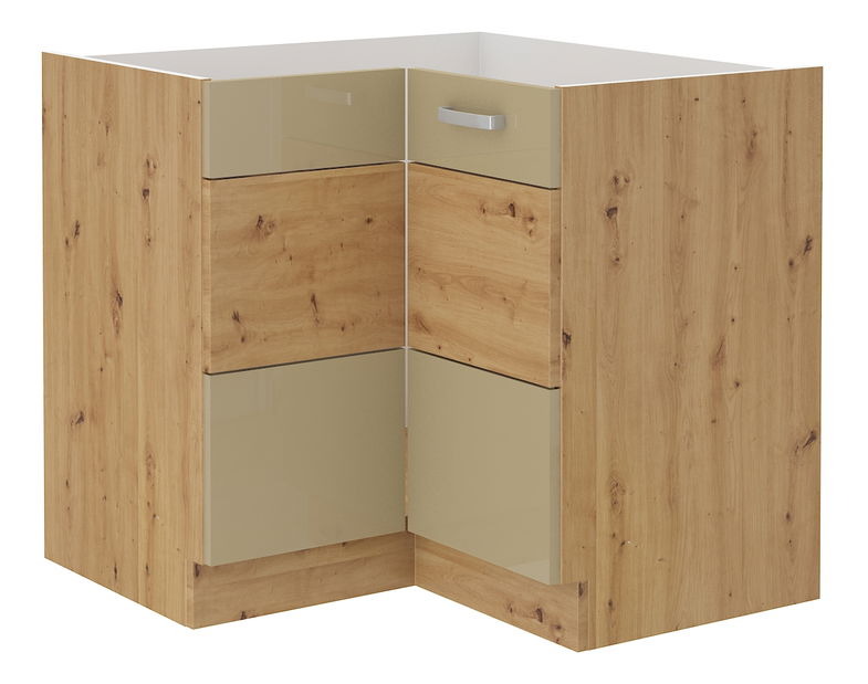 Dulap inferior de bucătărie, de colț Arryn 90 x 90 DN 2F BB (stejar artisan + capuccino lucios)