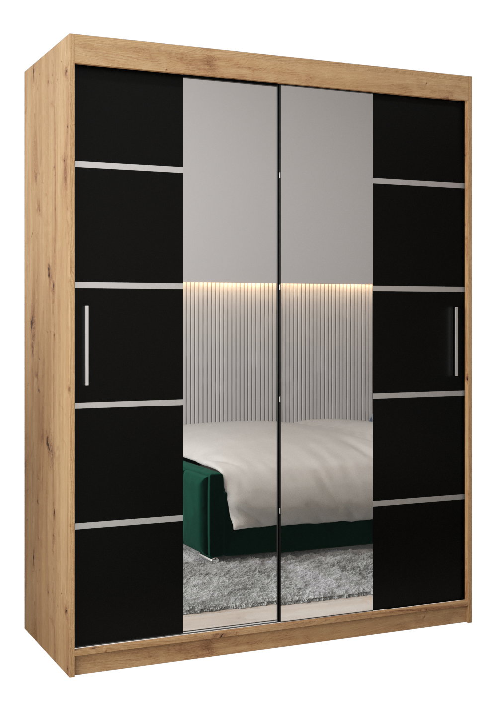 Šatníková skriňa 150 cm Verika 4 150 (dub artisan + čierna)