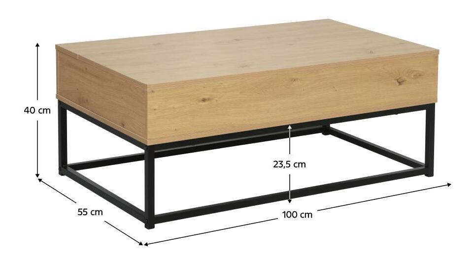 Masă de cafea Lendemain (stejar + negru) (cu sp. depozitare)