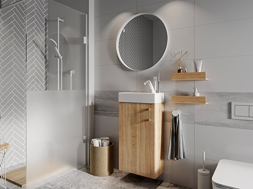 Kúpeľňová skrinka s umývadlom Aurelia (dub sonoma) (bez sifónu + batéria Economico)