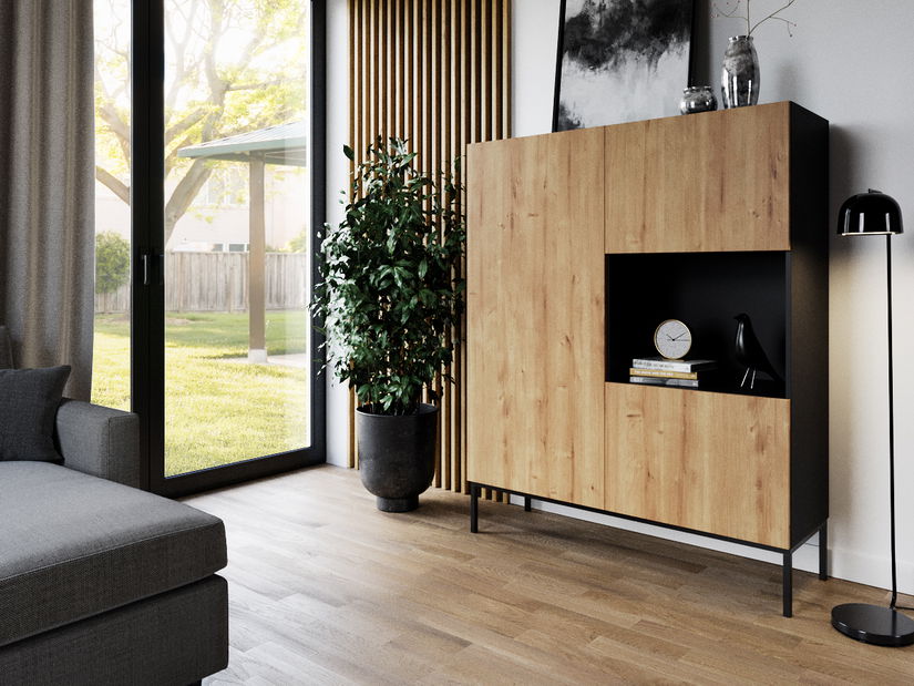 Skrinka Loyd (dub artisan + čierna matná)