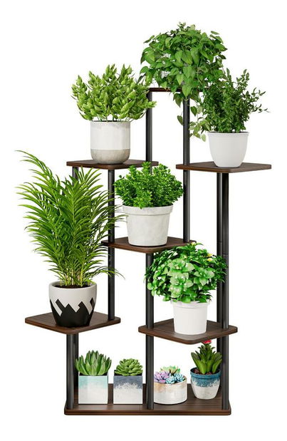 Stalak za cvijeće Anita (tamno drvo + crna) 