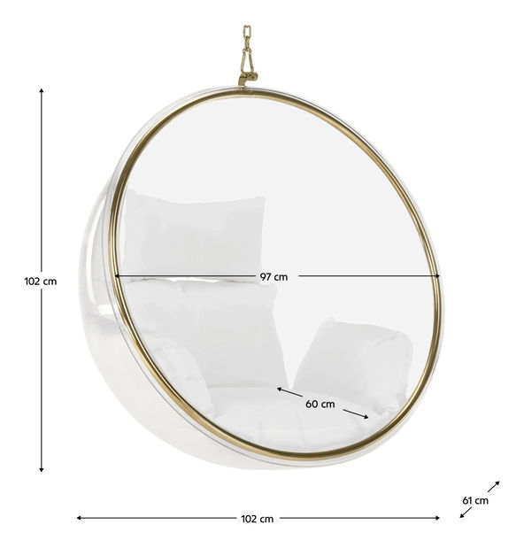 Závesné kreslo Brynlee Typ 1 (biela + zlatá + transparentná)