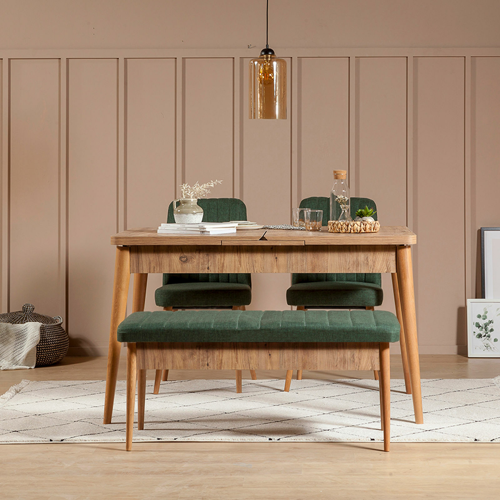 Jedálenský set Vlasta 1 (borovica atlantic + zelená) (pre 4 osoby)