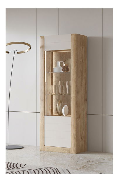 Vitrina Kassie Typ 05 (kašmir + hrast zlatni harbor) (s rasvjetom)