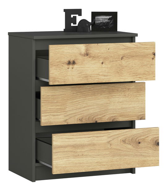 Comodă Kalista II (grafit gri + stejar artisan)