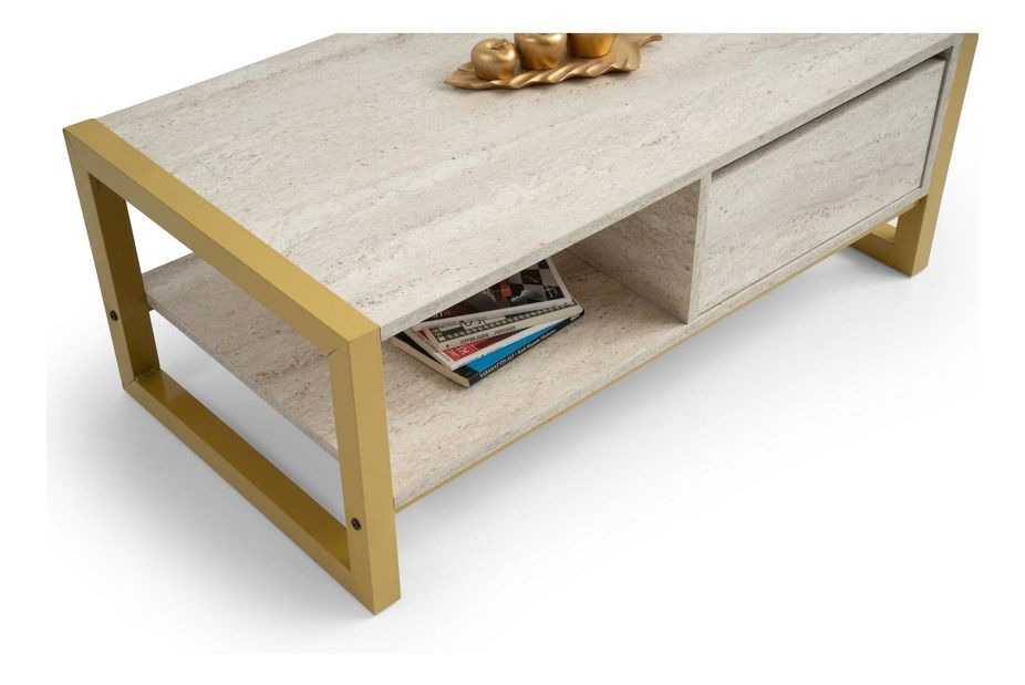 Măsuță de cafea Heidi (auriu + marmură deschis)