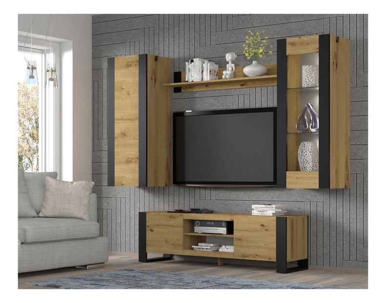 Závesná vitrína Montana (dub artisan + matná čierna)