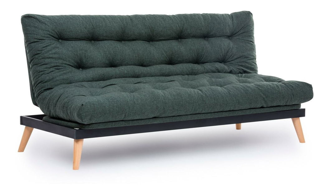 Rozkladacia pohovka Sakotta (zelená + drevo)