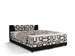 Franciaágy Boxspring 140 cm Linda (minta + fekete) (matraccal és tárolóhellyel)