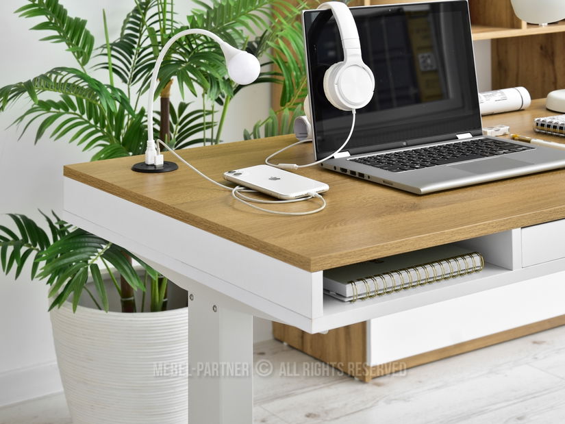 PC asztal Osto 120 (fehér tölgy + fekete)