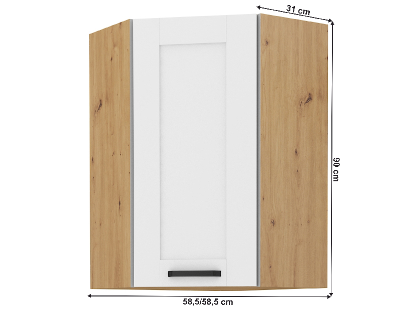 Dulap superior de colț Lesana 2 (alb + stejar artisan) 58x58 GN-90 1F 