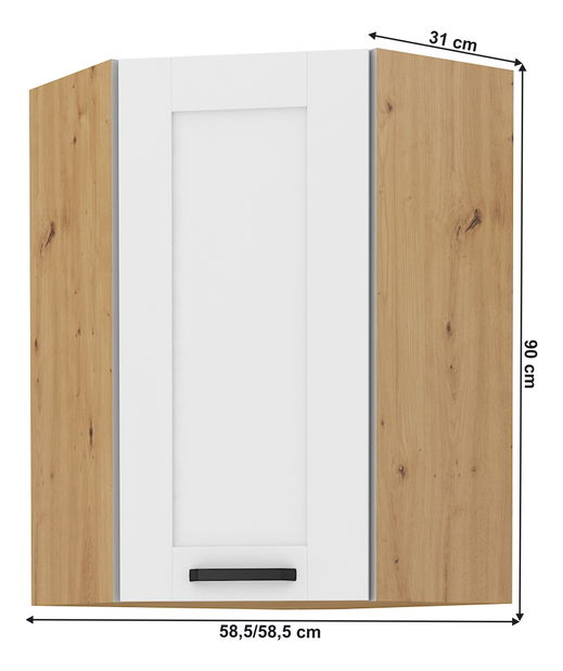 Gornji kutni ormarić Lesana 2 (bijela + hrast artisan) 58x58 GN-90 1F 