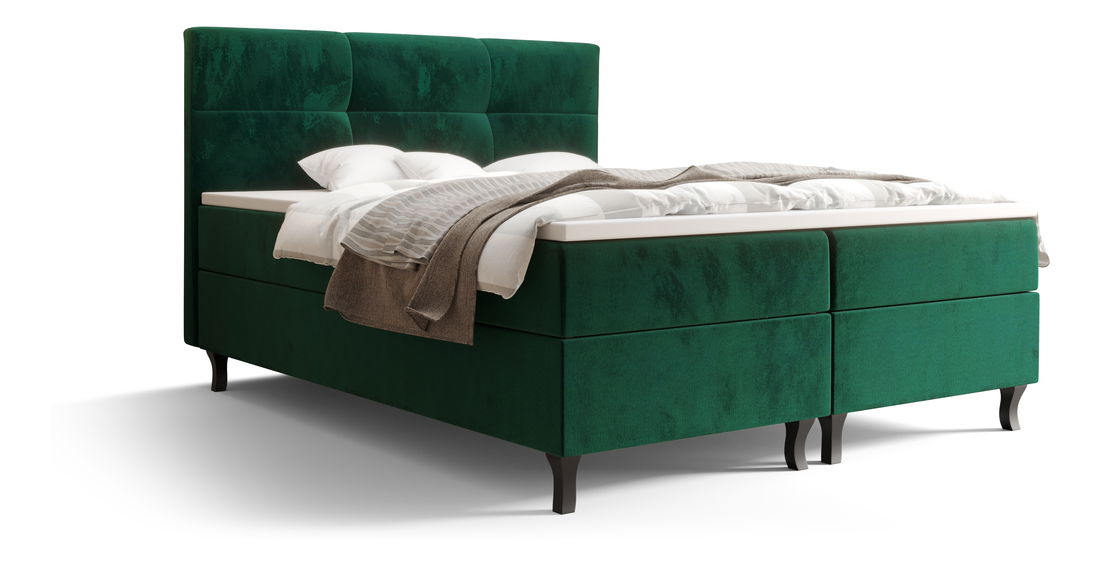 Franciaágy Boxspring 160 cm Lumba Comfort (oliva) (matraccal és tárolóhellyel)