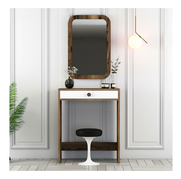 Fésülködőasztal Logan 1 (fehér + dió) (tükörrel)