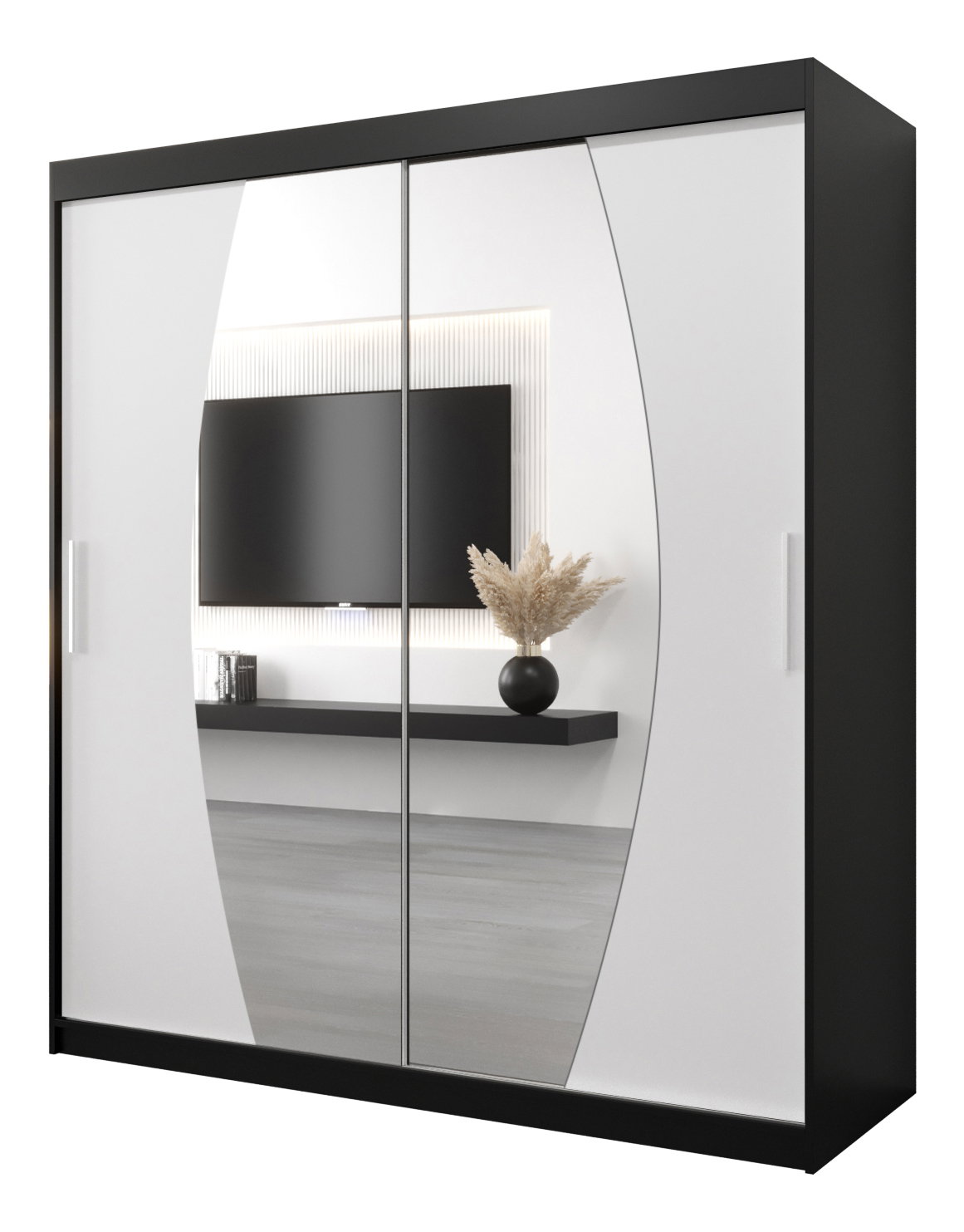 Šatníková skriňa 180 cm Eclipse (čierna matná + biela matná)