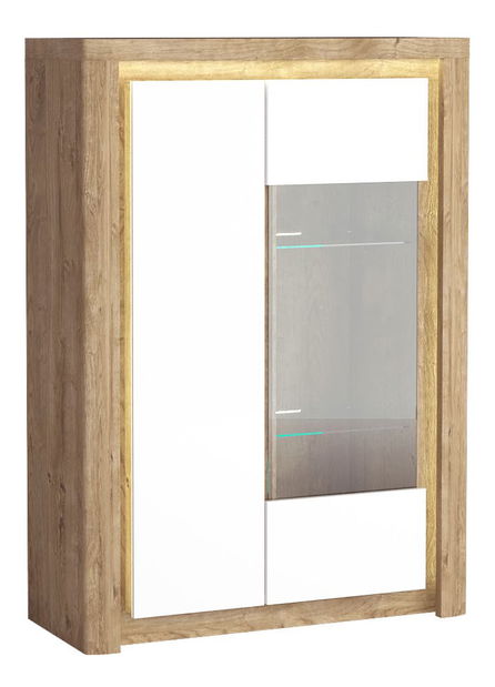 Vitrina Livia 05 (s LED rasvjetom) (hrast ribbeck + bijeli sjaj)