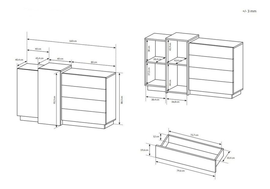 Komód Three 2D4S (arany craft tölgy + fehér)