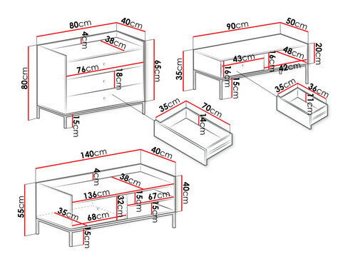 Set mobilier living Tezarta II (Gri deschis + Negru) 