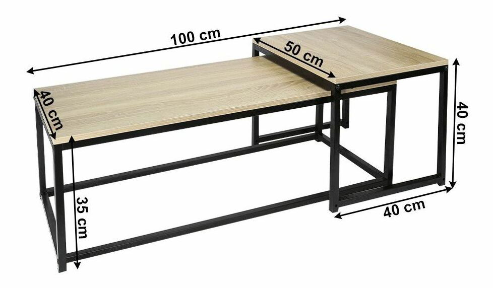 Dohányzóasztal készlet (2 db.) Hustler Typ 2 (szonoma tölgy + fekete)