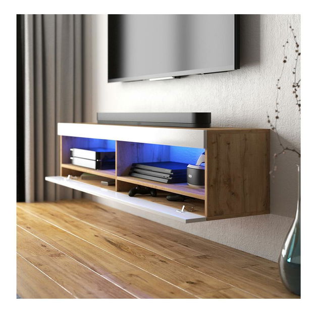 Tv szekrény/asztal Violett 100 (világítással) (lancester tölgy + fehér)