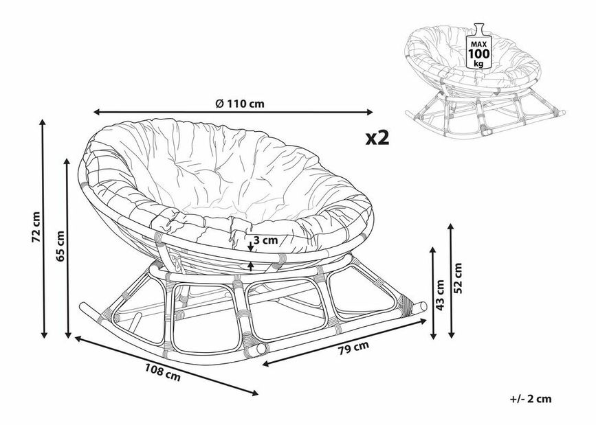 Set 2 ks záhradných húpacích kresiel Orvza (prírodná)